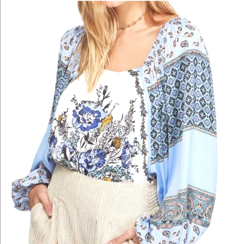 Free People Positano Blouse in Blue Combo - Picture 3 of 11